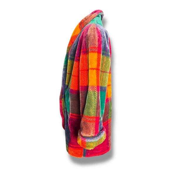 Vintage Donnybrook Rainbow Plaid Faux Fur Coat Colorful Oversized Jacket Large - Picture 8 of 14